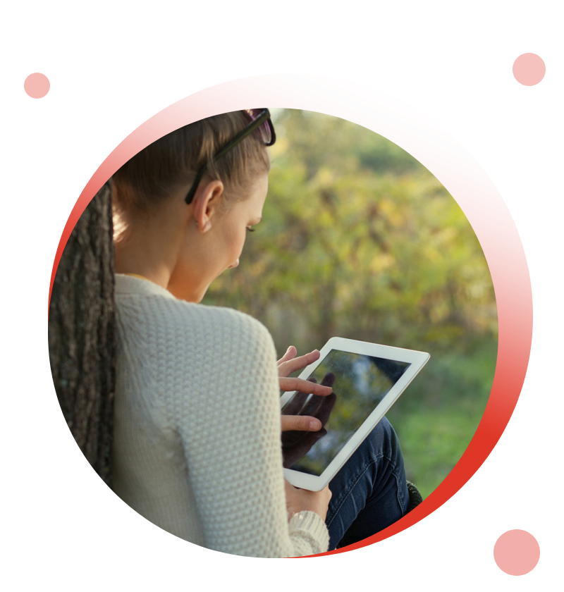 Woman Reading Book Review on Tablet